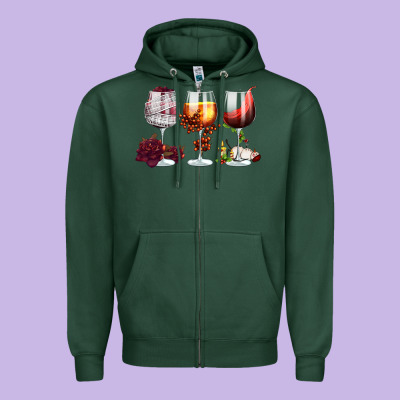 Hallothanksmas Halloween Thanksgiving  Christmas Wine Zipper Hoodie Designed By Fadigitalartstudio