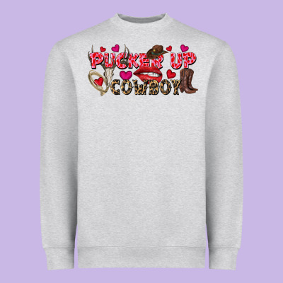 Pucker Up Cowboy Valentine's Day Heavyweight Sweatshirt Designed By Fadigitalartstudio