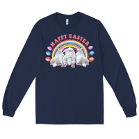 Navy Happy easter bunny tails Long Sleeve Tee - RanaPortraitStore