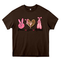 Chocolate Brown peace love ballet Heavy Core Tee - NancyCooperArtShop