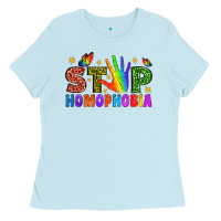 Baby Blue Western Stop Homophobia Ladies Tee - BundleAndBundleShop