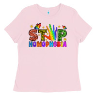 Bubblegum Pink Western Stop Homophobia Ladies Tee - BundleAndBundleShop