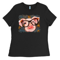 Black Fall Autumn Pig Ladies Tee - RanaPortraitStore