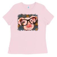 Bubblegum Pink Fall Autumn Pig Ladies Tee - RanaPortraitStore