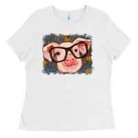 White Fall Autumn Pig Ladies Tee - RanaPortraitStore
