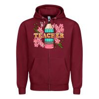 Burgundy teacher floral pencil Zipper Hoodie - BundleAndBundleShop