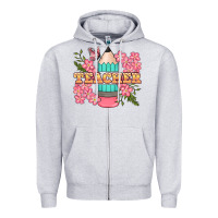 Heather Grey teacher floral pencil Zipper Hoodie - BundleAndBundleShop