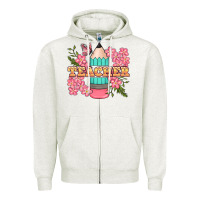Oatmeal Heather teacher floral pencil Zipper Hoodie - BundleAndBundleShop