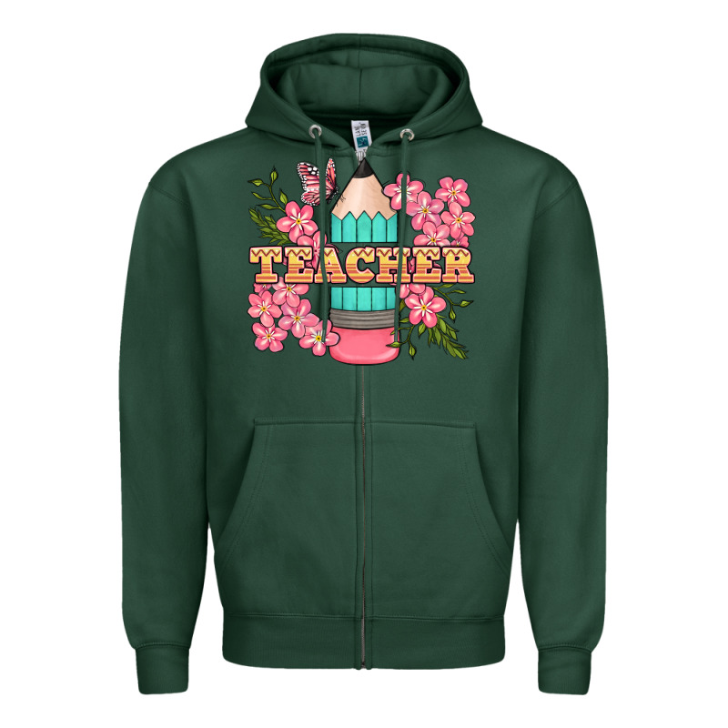Teacher Floral Pencil Zipper Hoodie by BundleAndBundleShop | Teevron