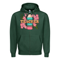 Sports Green teacher floral pencil Zipper Hoodie - BundleAndBundleShop