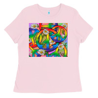 Bubblegum Pink Pride LGBTQ+ Peace Tumbler Ladies Tee - BundleAndBundleShop