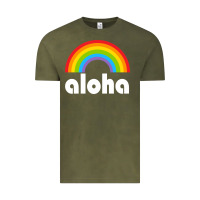 Vintage Olive Aloha Rainbow Hawaii 808 Island Hawaiian Vintage Tee - linhVisuals