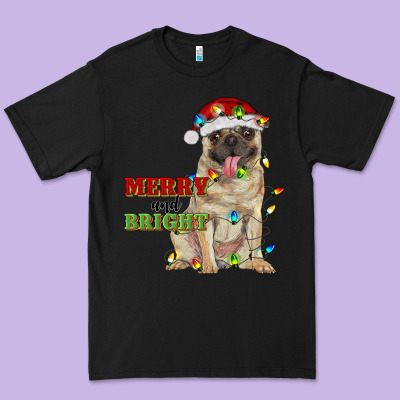 Merry And Bright Pug Premium Tee Designed By Ranaportraitstore
