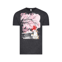 Vintage Black japan t  shirt sakura cat t  shirt Vintage Tee - linhVisuals