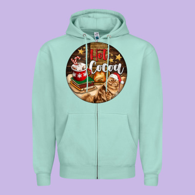 Hot Cocoa With Cat Zipper Hoodie Designed By Fadigitalartstudio