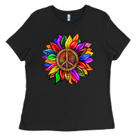 Black Pride LGBTQ+ Sunflower With Peace Ladies Tee - BundleAndBundleShop