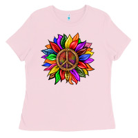 Pride Lgbtq+ Sunflower With Peace Ladies Tee | Teevron
