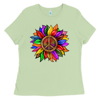 Matcha Pride LGBTQ+ Sunflower With Peace Ladies Tee - BundleAndBundleShop