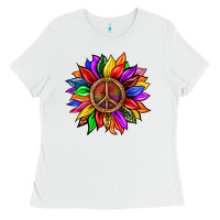White Pride LGBTQ+ Sunflower With Peace Ladies Tee - BundleAndBundleShop