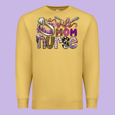 Wife Mom Nurse Premium Sweatshirt Designed By Sublimationcraftshop