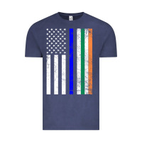 Vintage Denim irish american flag thin blue line police st. patrick's day long sleev Vintage Tee - linhVisuals
