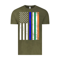 Vintage Olive irish american flag thin blue line police st. patrick's day long sleev Vintage Tee - linhVisuals