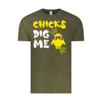 Vintage Olive chicks dig me Vintage Tee - linhVisuals