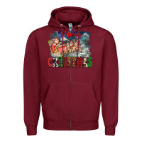 Burgundy Merry Christmas Santa Sleigh Zipper Hoodie - FaDigitalArtStudio