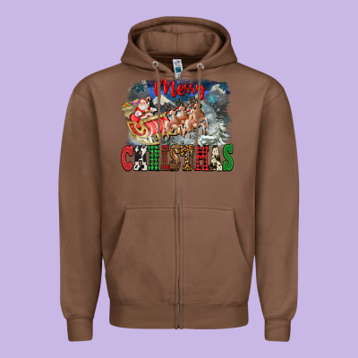 Merry Christmas Santa Sleigh Zipper Hoodie Designed By Fadigitalartstudio