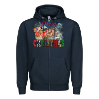 Navy Merry Christmas Santa Sleigh Zipper Hoodie - FaDigitalArtStudio