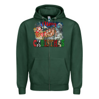 Sports Green Merry Christmas Santa Sleigh Zipper Hoodie - FaDigitalArtStudio