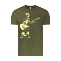 Vintage Olive cat playing guitar Vintage Tee - linhVisuals