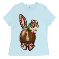 Baby Blue American Football Easter Bunny Ladies Tee - BundleAndBundleShop