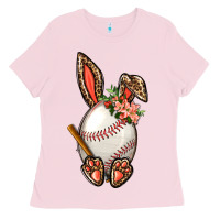 Bubblegum Pink Baseball Easter Bunny Ladies Tee - BundleAndBundleShop