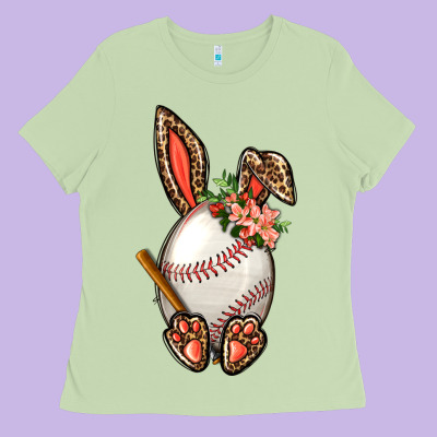 Baseball Easter Bunny Ladies Tee Designed By Bundleandbundleshop