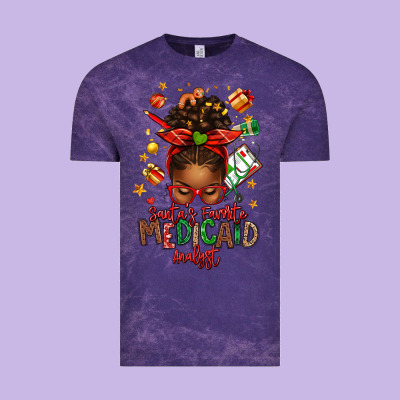 Santa's Favorite Medicaid Analyst Afro Messy Bun Vintage Tee Designed By Texasbilliewilder