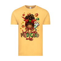 Vintage Mustard Santa's Favorite Medicaid Analyst Afro Messy Bun Vintage Tee - texasbilliewilder