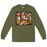 Army Green cowhide sunflowers candy canes Christmas background Long Sleeve Tee - Jasminsmagicworld