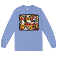 Colony Blue cowhide sunflowers candy canes Christmas background Long Sleeve Tee - Jasminsmagicworld