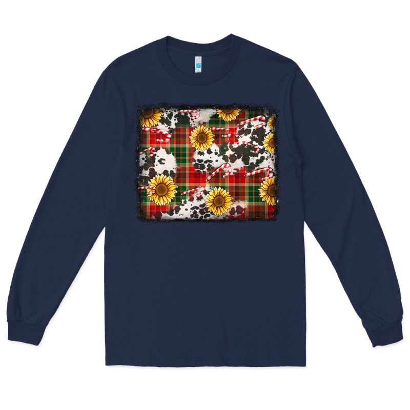 Cowhide Sunflowers Candy Canes Christmas Background Long Sleeve Tee by Jasminsmagicworld | Teevron