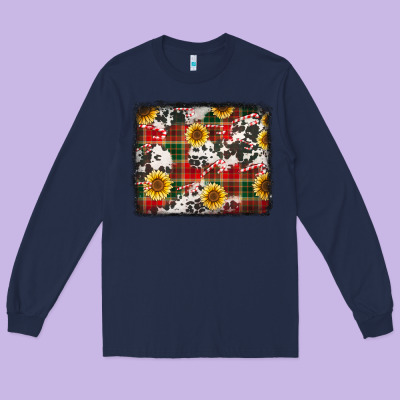 Cowhide Sunflowers Candy Canes Christmas Background Long Sleeve Tee Designed By Jasminsmagicworld