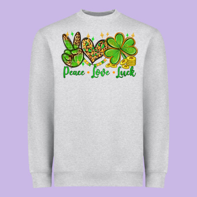 St. Patrick's Day Peace Love Luck Heavyweight Sweatshirt Designed By Oliviacreatesart