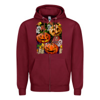 Burgundy Halloween Pumpkins Zipper Hoodie - BundleAndBundleShop