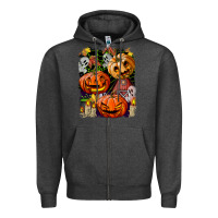 Charcoal Heather Halloween Pumpkins Zipper Hoodie - BundleAndBundleShop