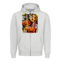 Dove Grey Halloween Pumpkins Zipper Hoodie - BundleAndBundleShop