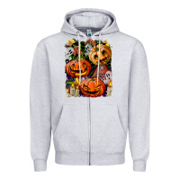 Heather Grey Halloween Pumpkins Zipper Hoodie - BundleAndBundleShop