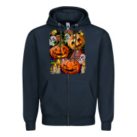 Navy Halloween Pumpkins Zipper Hoodie - BundleAndBundleShop