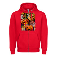 Red Halloween Pumpkins Zipper Hoodie - BundleAndBundleShop