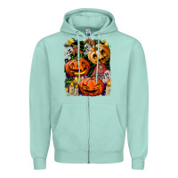 Seafoam Halloween Pumpkins Zipper Hoodie - BundleAndBundleShop