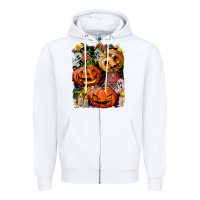 White Halloween Pumpkins Zipper Hoodie - BundleAndBundleShop